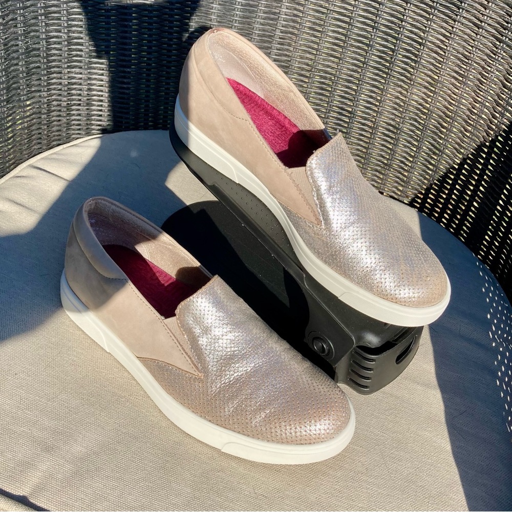 Munro Slip-on Sneakers - Suede and perforated metallic.  Like new!  Size 7.